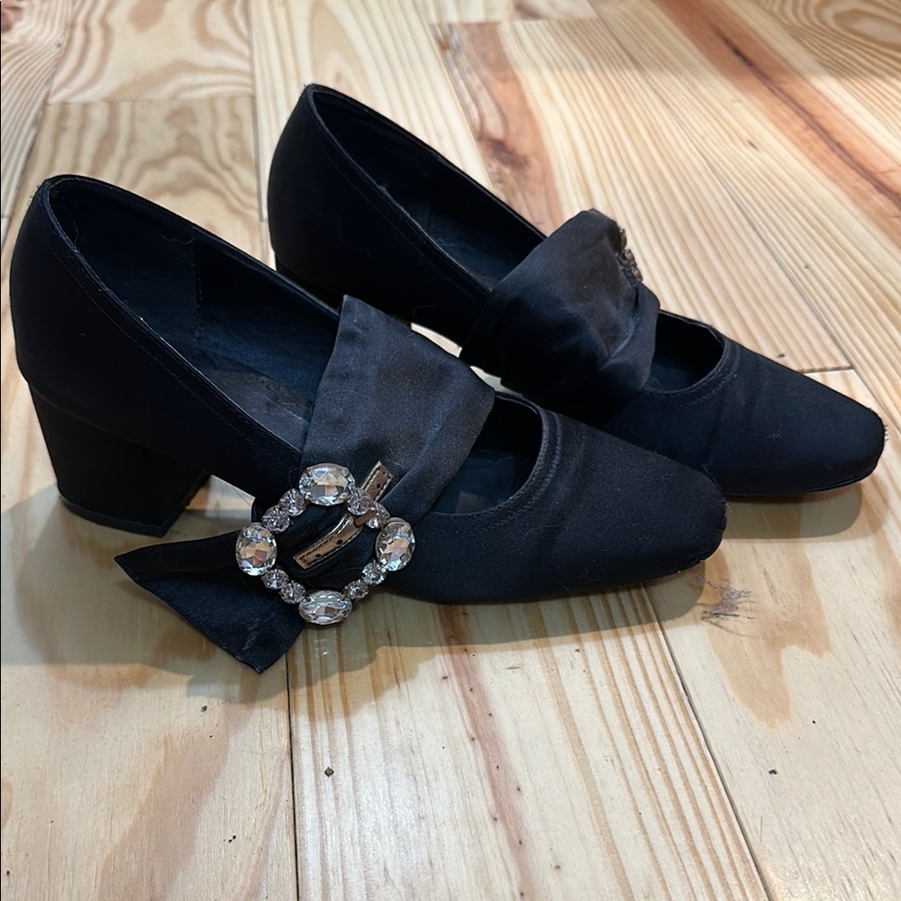 Miss L Fire Patty Black Women's Shoes with Crystal Embellishment size 39/8.5